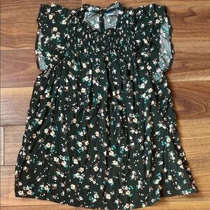 Old Navy Women Top Floral Blouse - Black and Green Sleeveless Ruffles
